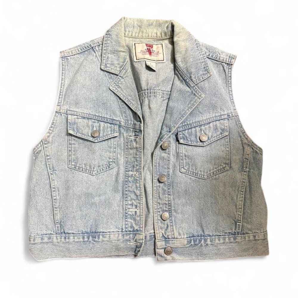 Vintage Levi's 76905-5611 Big W Black Tab Denim Vest Women's L 90s Light Wash